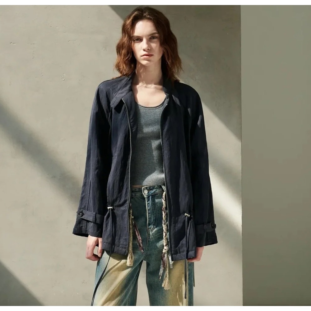 Cinq a Sept Utility Jacket XS Black Cupro Edgy Gorpcore Transitional Streetwear